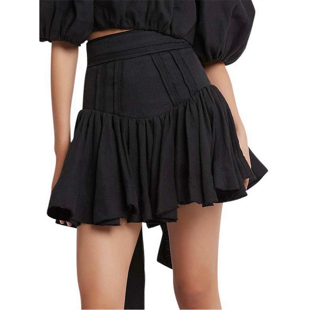 AJE Reverb Flip Mini Skirt Linen Blend Black Size 6 Luxury Designer